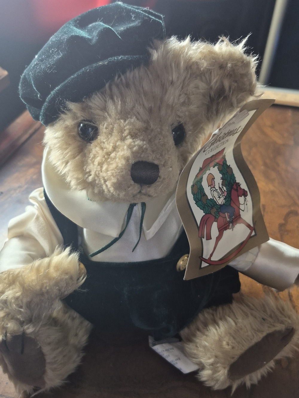 Plush Teddy Bear in Forest Green Velvet Outfit